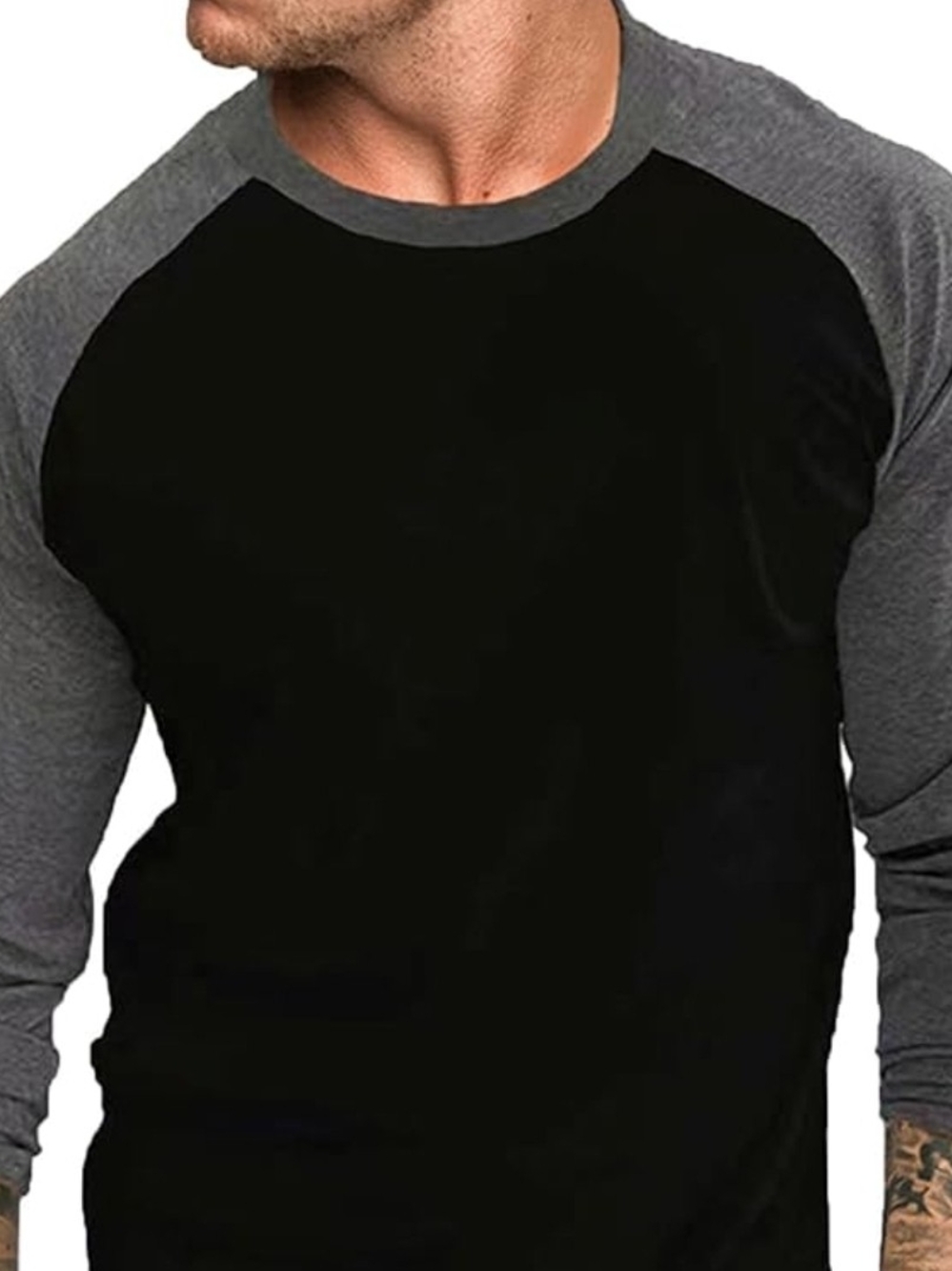 MEDIUM VINTAGE PHAT FARM Men's Two-Tone Gray Crewneck THERMAL SHIRT LONG SLEEVE
